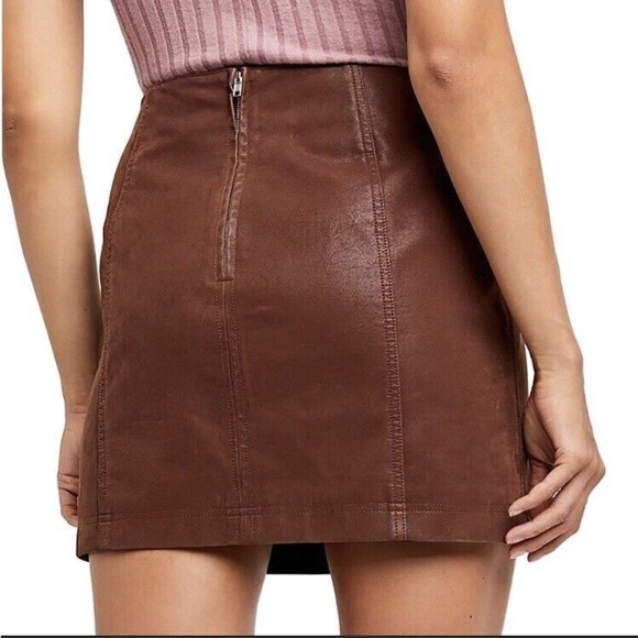 Free People Modern Femme Faux Leather Mini Skirt Cocoa Size 6 - Picture 2 of 7